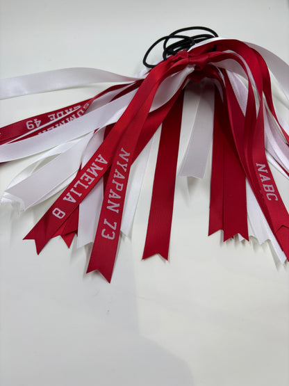 TEAM HAIR RIBBONS 2 COLOURS 15MM HORIZONTAL COLLEGE FONT