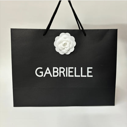 PERSONALISED BLACK & WHITE GIFT BAG WITH CAMELLIA FLOWER
