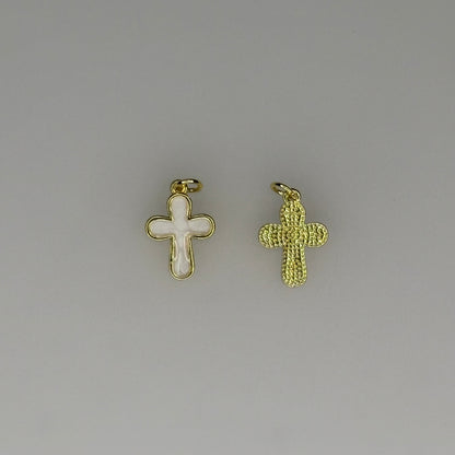 GOLD WHITE ENAMEL CROSS CHARM PENDANT