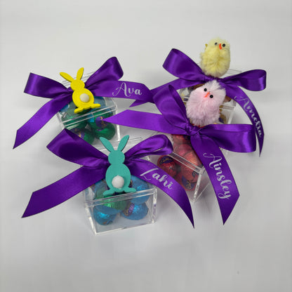 Easter Egg Container with Personalised Bow and Chicken or Bunny ( Eggs Not Included )