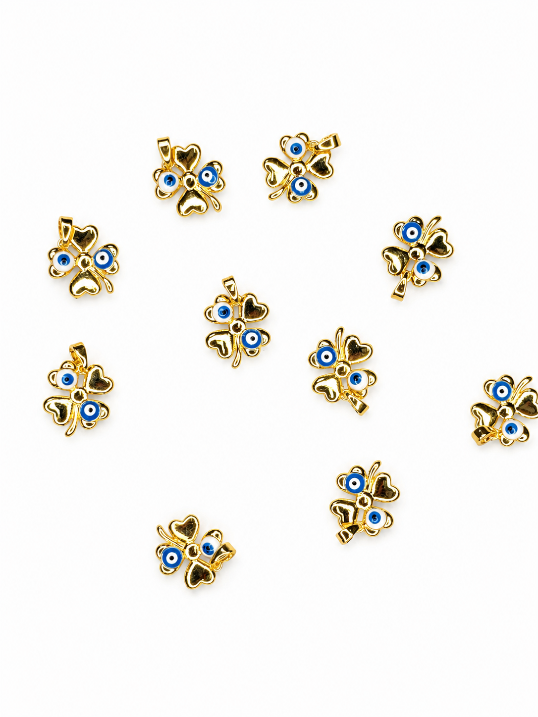 FOUR LEAF CLOVER GOLD EVIL EYE CHARM PENDANT