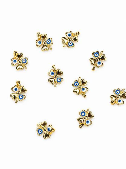 FOUR LEAF CLOVER GOLD EVIL EYE CHARM PENDANT