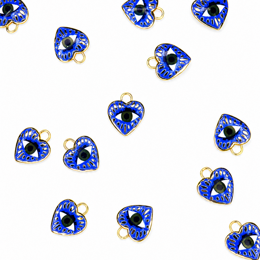 BLUE EVIL EYE HEART CHARM PENDANT