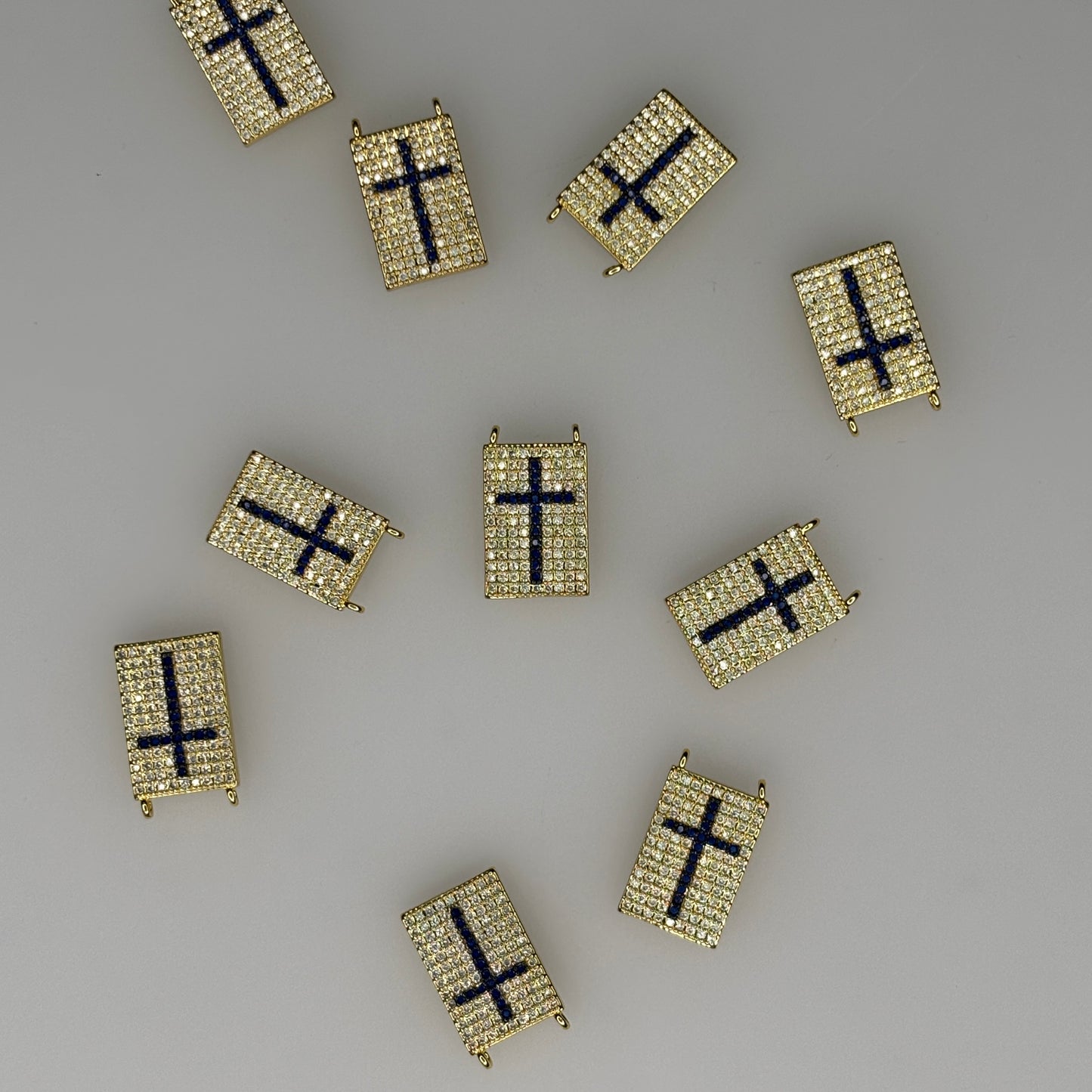NAVY CRYSTAL CROSS FLAT CHARM PENDANT