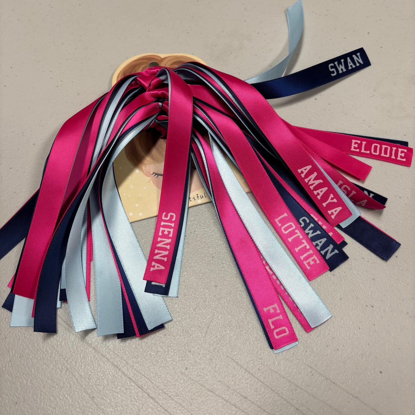 TEAM HAIR RIBBONS 3 COLOURS 15MM COLLEGE FONT