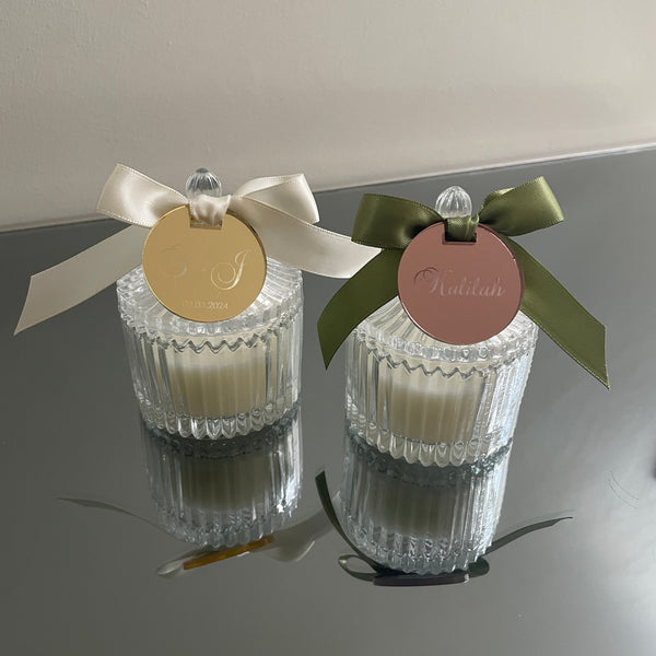 CAROUSEL JAR CANDLE VANILLA SCENT WITH BOW AND PERSONALISED TAG