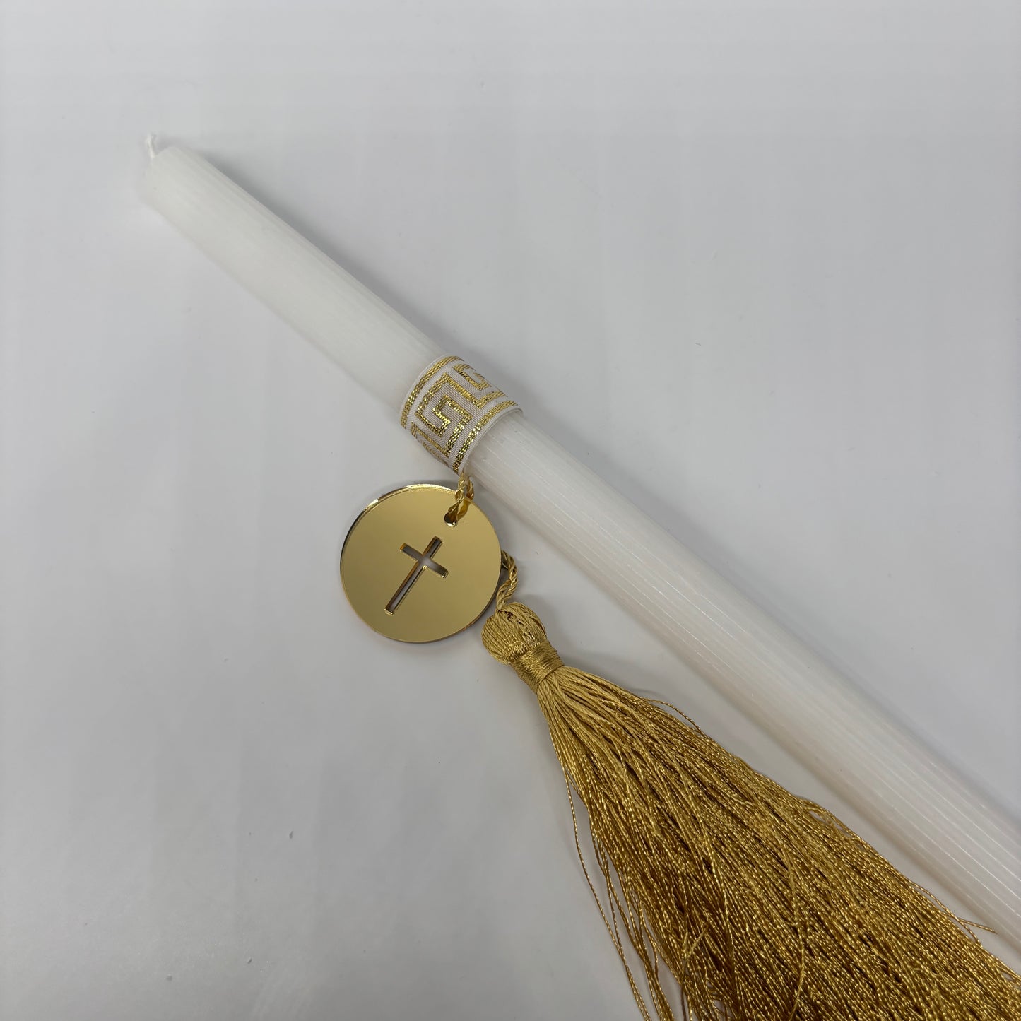 Greek Key Gold Tassel Gold Cross Easter Palm Sunday Candle Lambatha Orthodox Easter