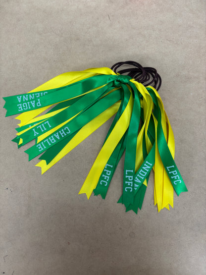 TEAM HAIR RIBBONS 2 COLOURS 15MM HORIZONTAL COLLEGE FONT