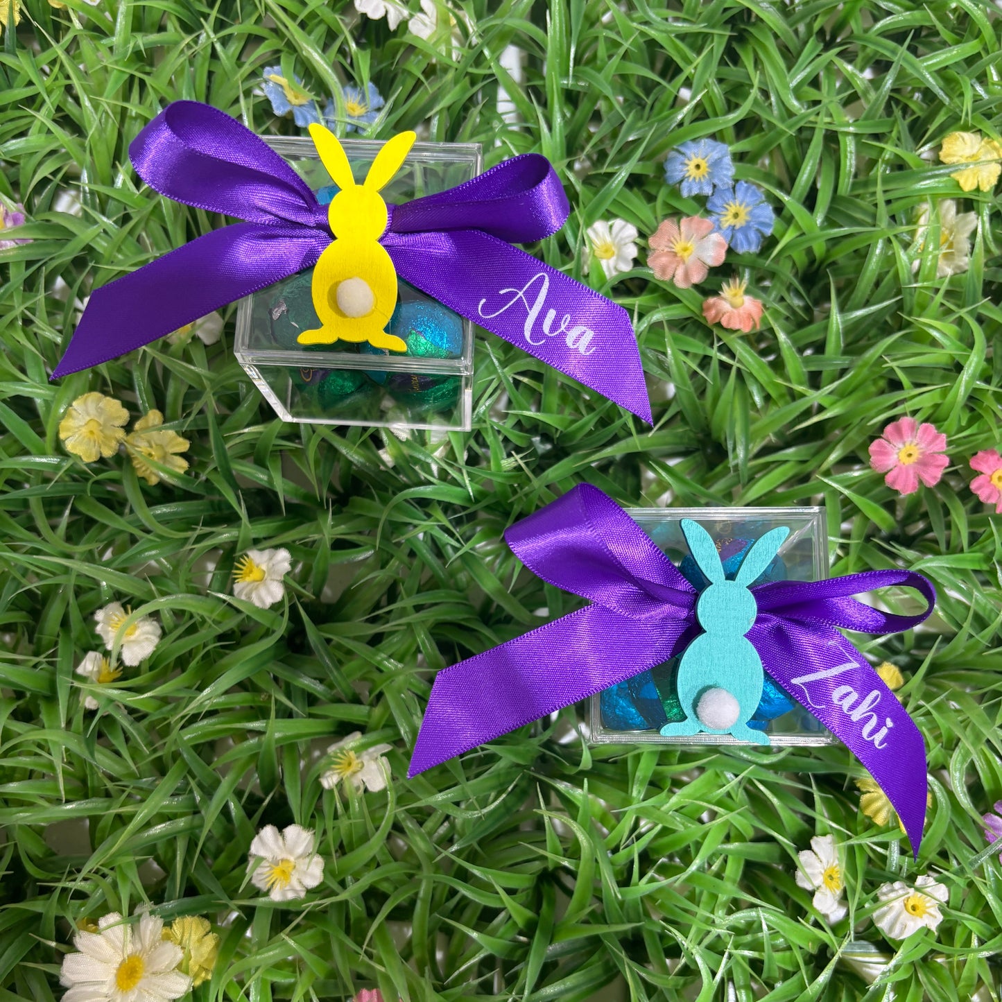Easter Egg Container with Personalised Bow and Chicken or Bunny ( Eggs Not Included )