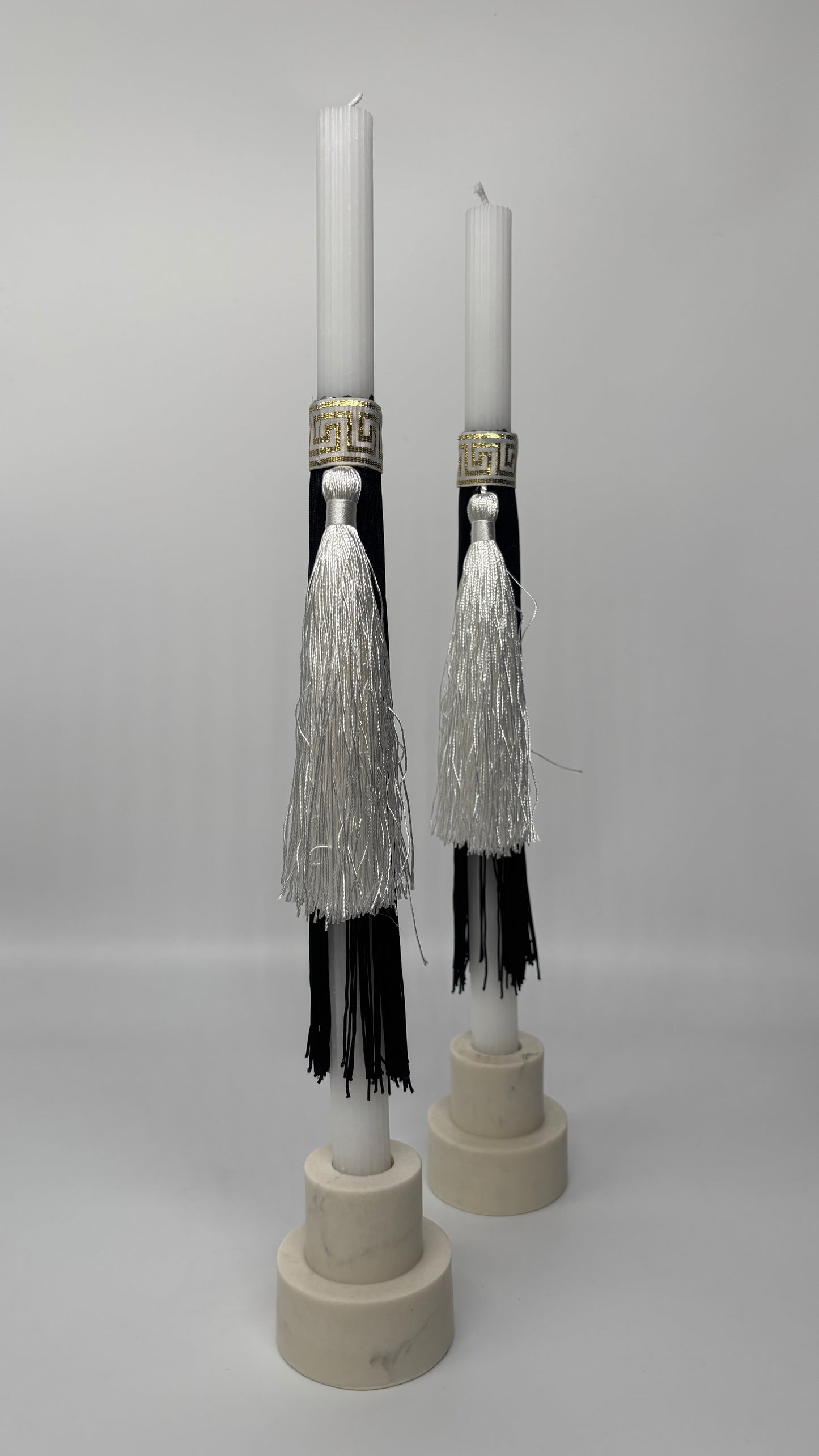 Greek Key with White Tassel & Black Fringe Easter Palm Sunday Candle Lambatha Orthodox Easter