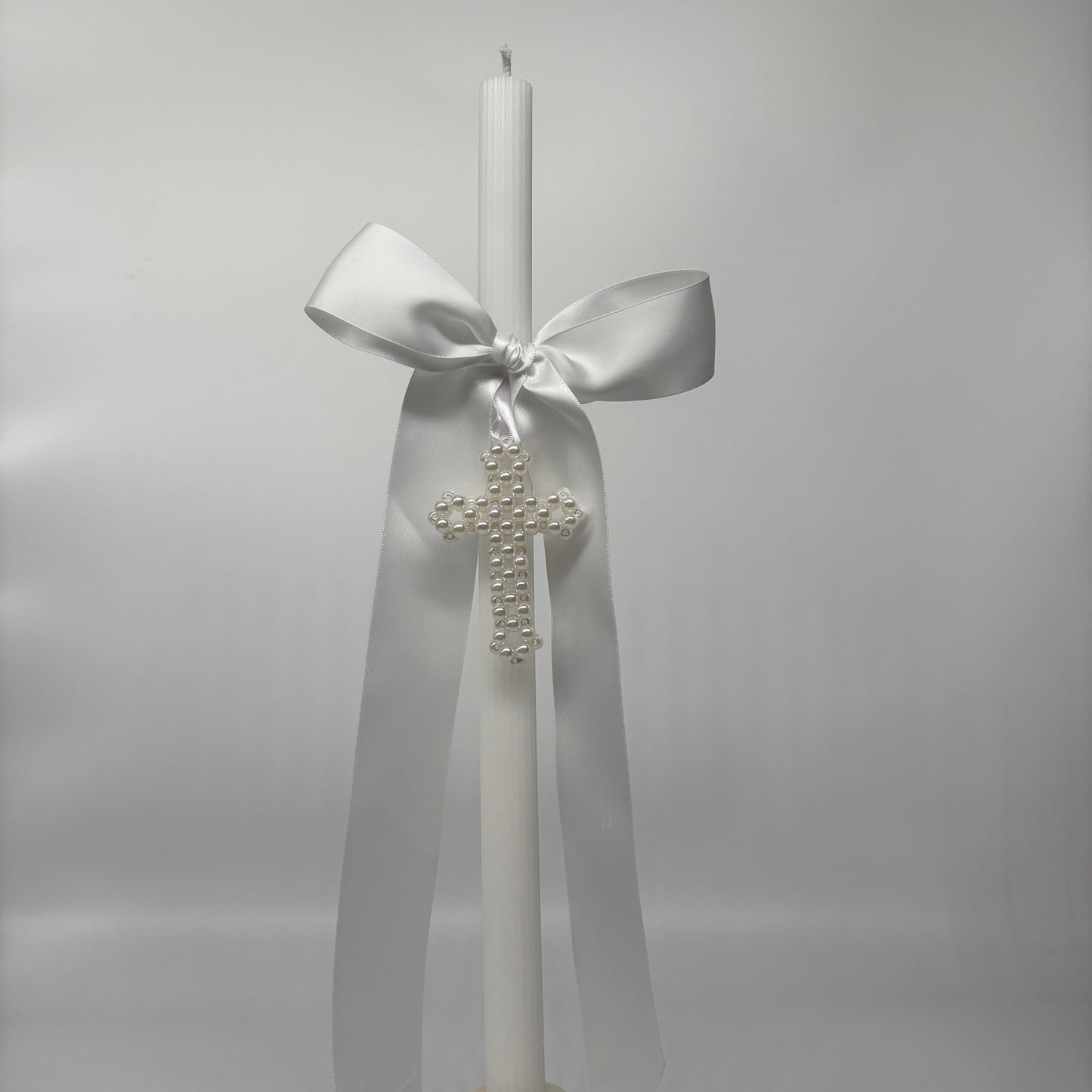 Pearl Cross and White Easter Palm Sunday Candle Lambatha Orthodox Easter Lambatha