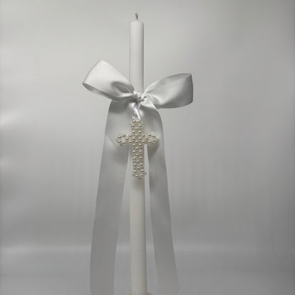 Pearl Cross and White Easter Palm Sunday Candle Lambatha Orthodox Easter Lambatha