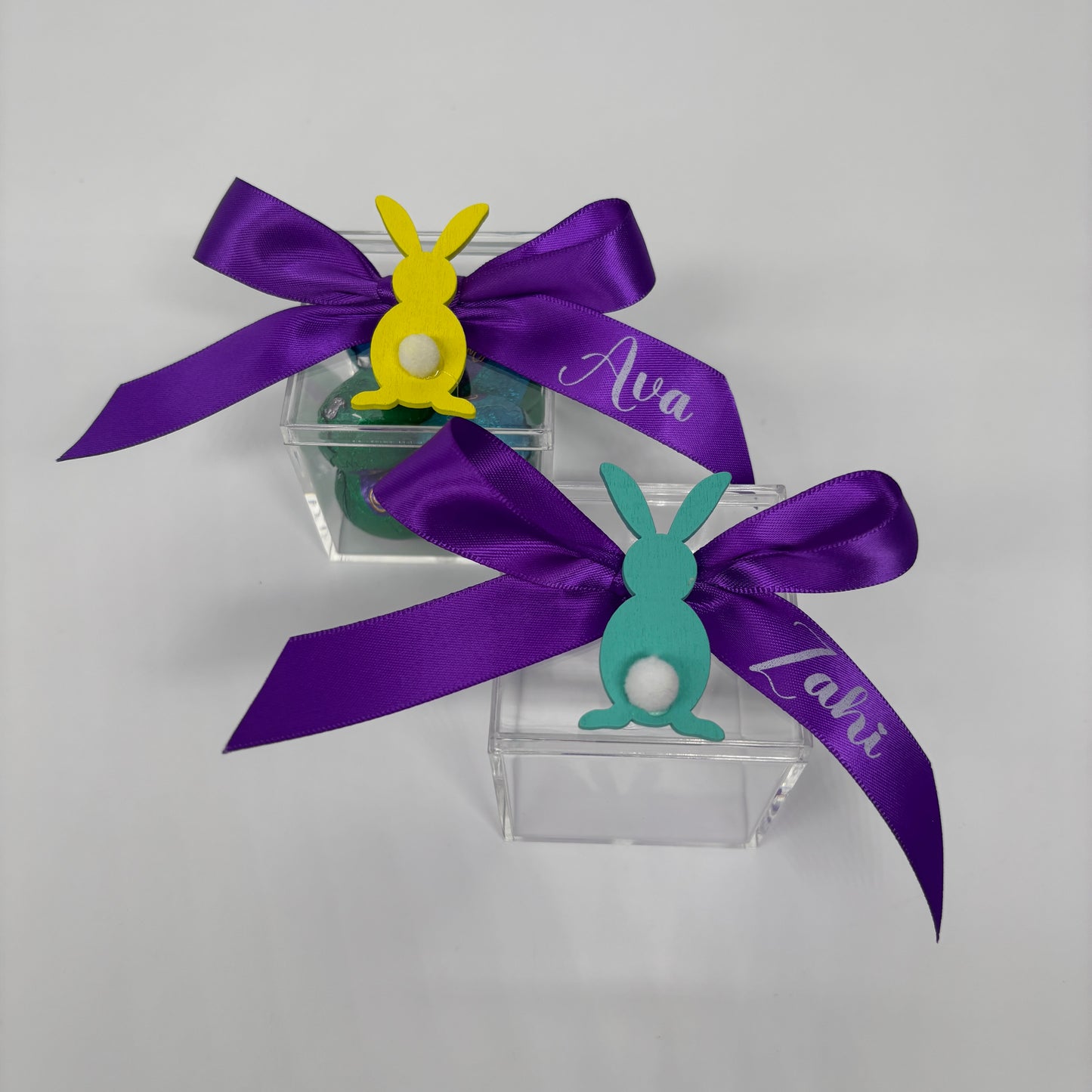 Easter Egg Container with Personalised Bow and Chicken or Bunny ( Eggs Not Included )