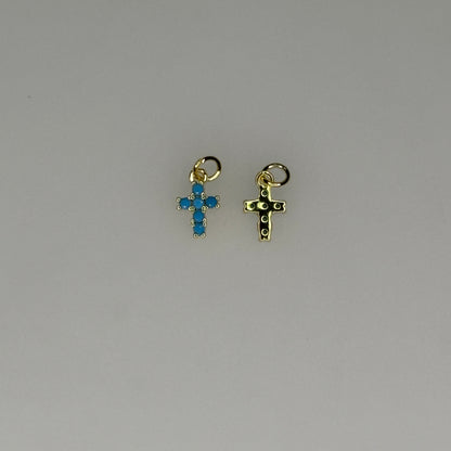 GOLD TURQUOISE CRYSTAL CROSS CHARM PENDANT