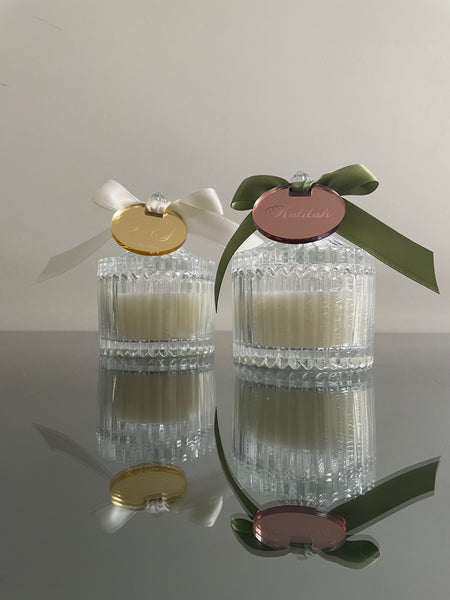 CAROUSEL JAR CANDLE VANILLA SCENT WITH BOW AND PERSONALISED TAG