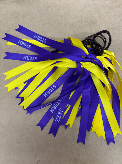 TEAM HAIR RIBBONS 2 COLOURS 15MM HORIZONTAL COLLEGE FONT