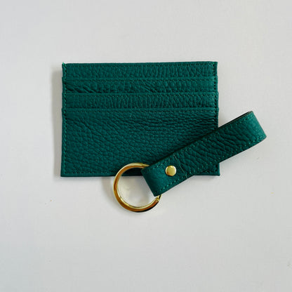 EMBOSSED PEBBLE LEATHER CARD HOLDER & KEY CHAIN SET