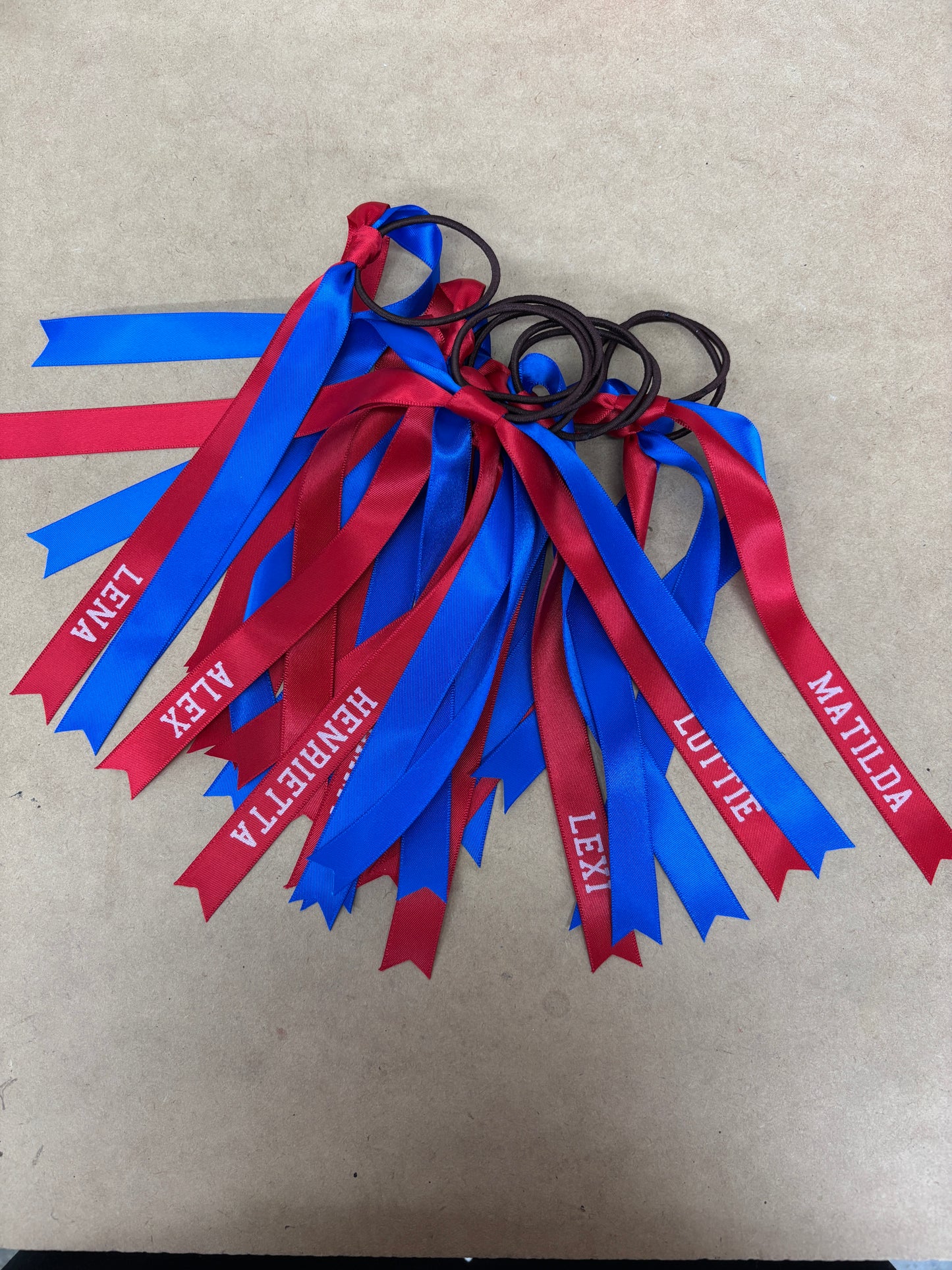 TEAM HAIR RIBBONS 2 COLOURS 15MM HORIZONTAL COLLEGE FONT