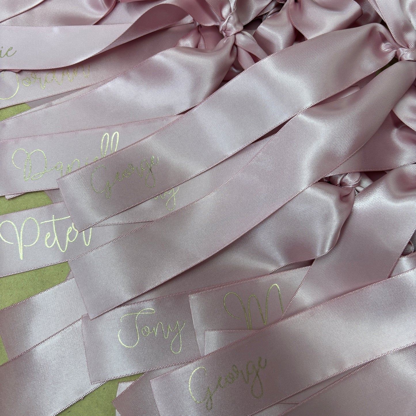 CUSTOM PRINT RIBBON 38MM PLACE CARD BOWS STYLISH FONT