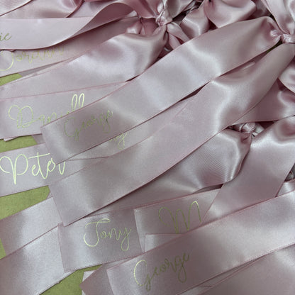 CUSTOM PRINT RIBBON 38MM PLACE CARD BOWS STYLISH FONT