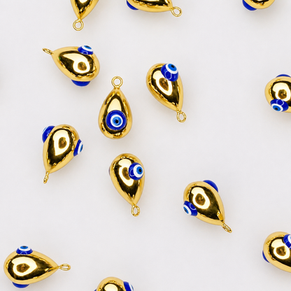 GOLD DROP NAVY EVIL EYE CHARM PENDANT