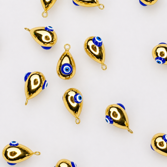 GOLD DROP NAVY EVIL EYE CHARM PENDANT