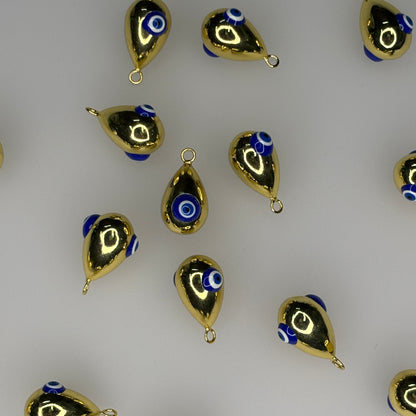 GOLD DROP NAVY EVIL EYE CHARM PENDANT