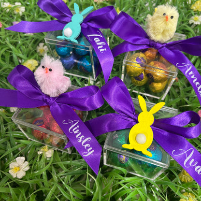Easter Egg Container with Personalised Bow and Chicken or Bunny ( Eggs Not Included )