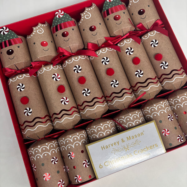HARVEY & MASON GINGERBREAD SET OF 6 CHRISTMAS CRACKERS BOXED