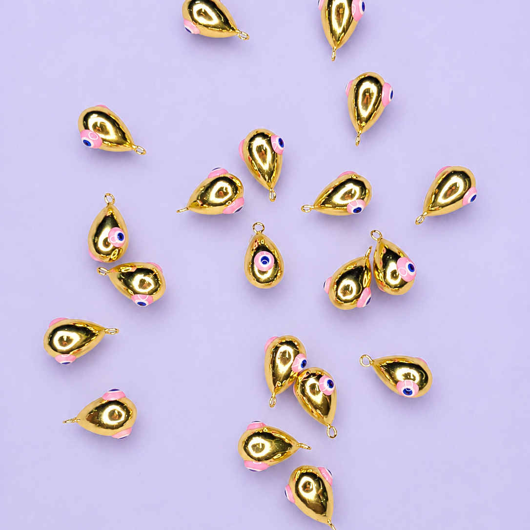 GOLD DROP PINK EVIL EYE CHARM PENDANT