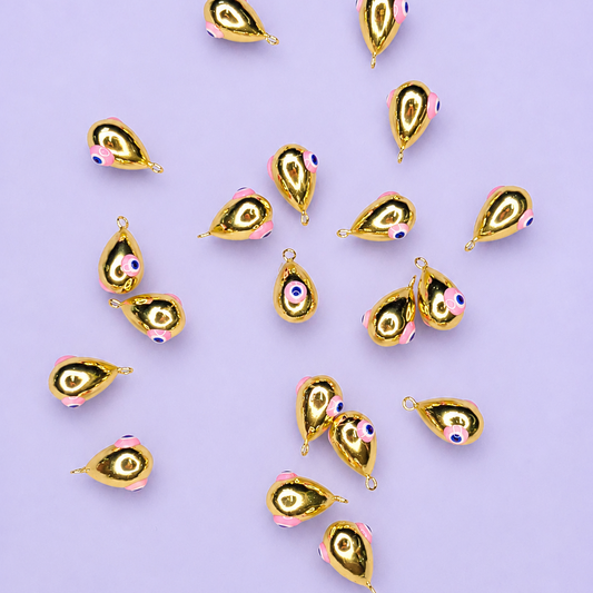 GOLD DROP PINK EVIL EYE CHARM PENDANT