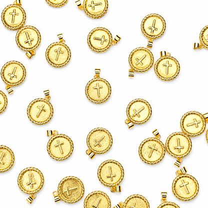 GOLD ROUND CROSS CHARM PENDANT