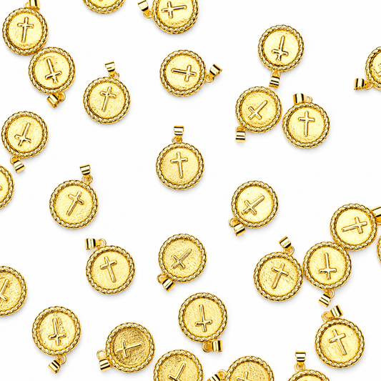 GOLD ROUND CROSS CHARM PENDANT