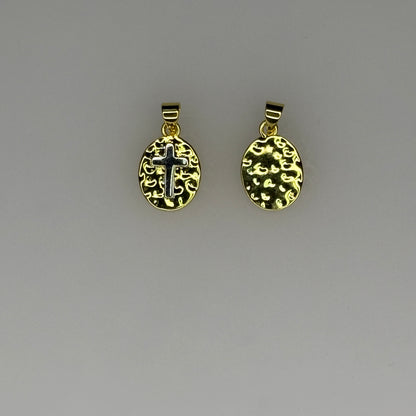 GOLD OVAL PENDANT WITH SILVER CROSS