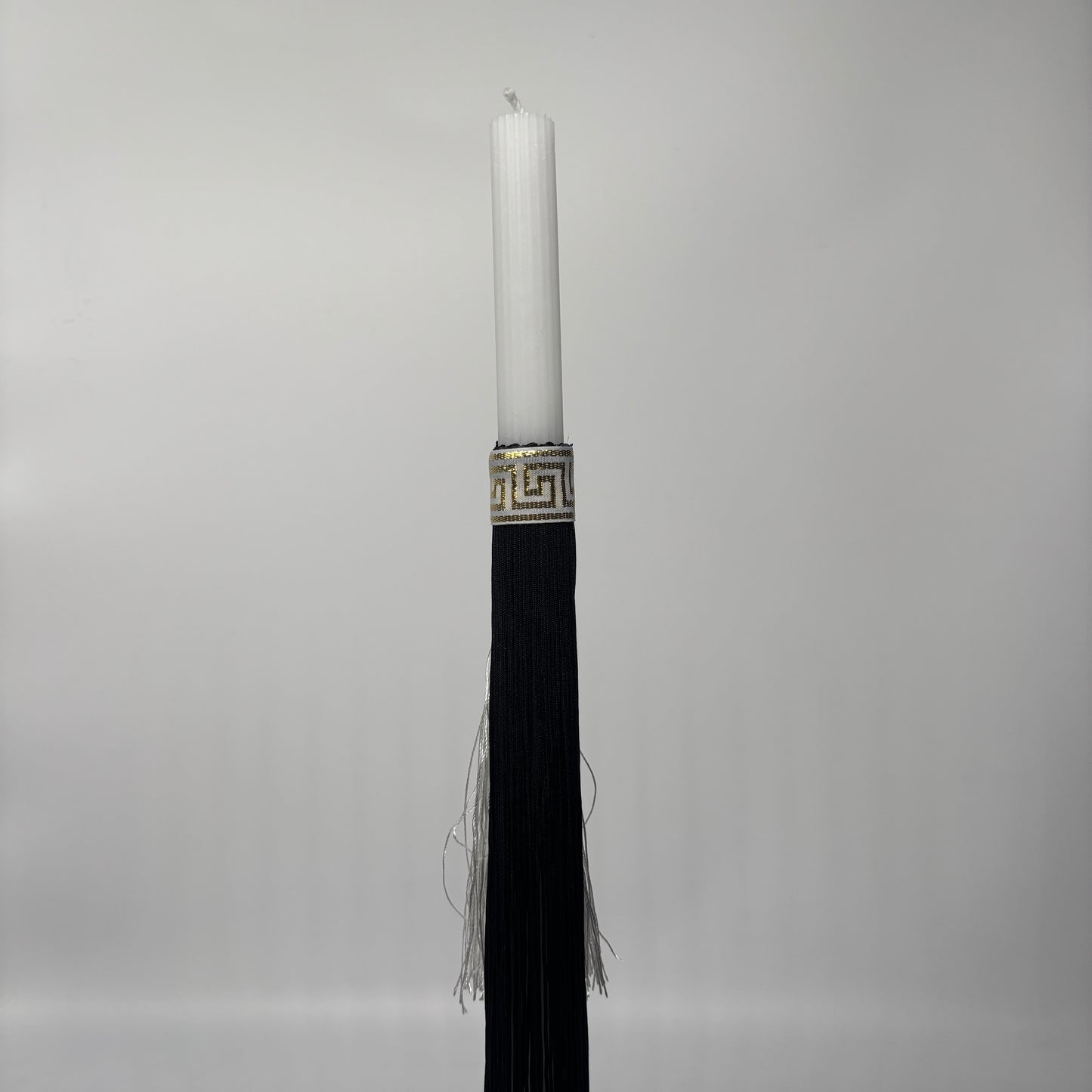 Greek Key with White Tassel & Black Fringe Easter Palm Sunday Candle Lambatha Orthodox Easter