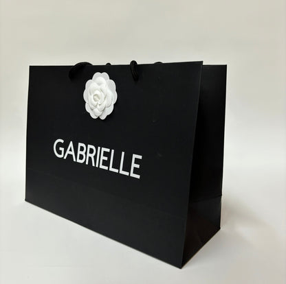 PERSONALISED BLACK & WHITE GIFT BAG WITH CAMELLIA FLOWER