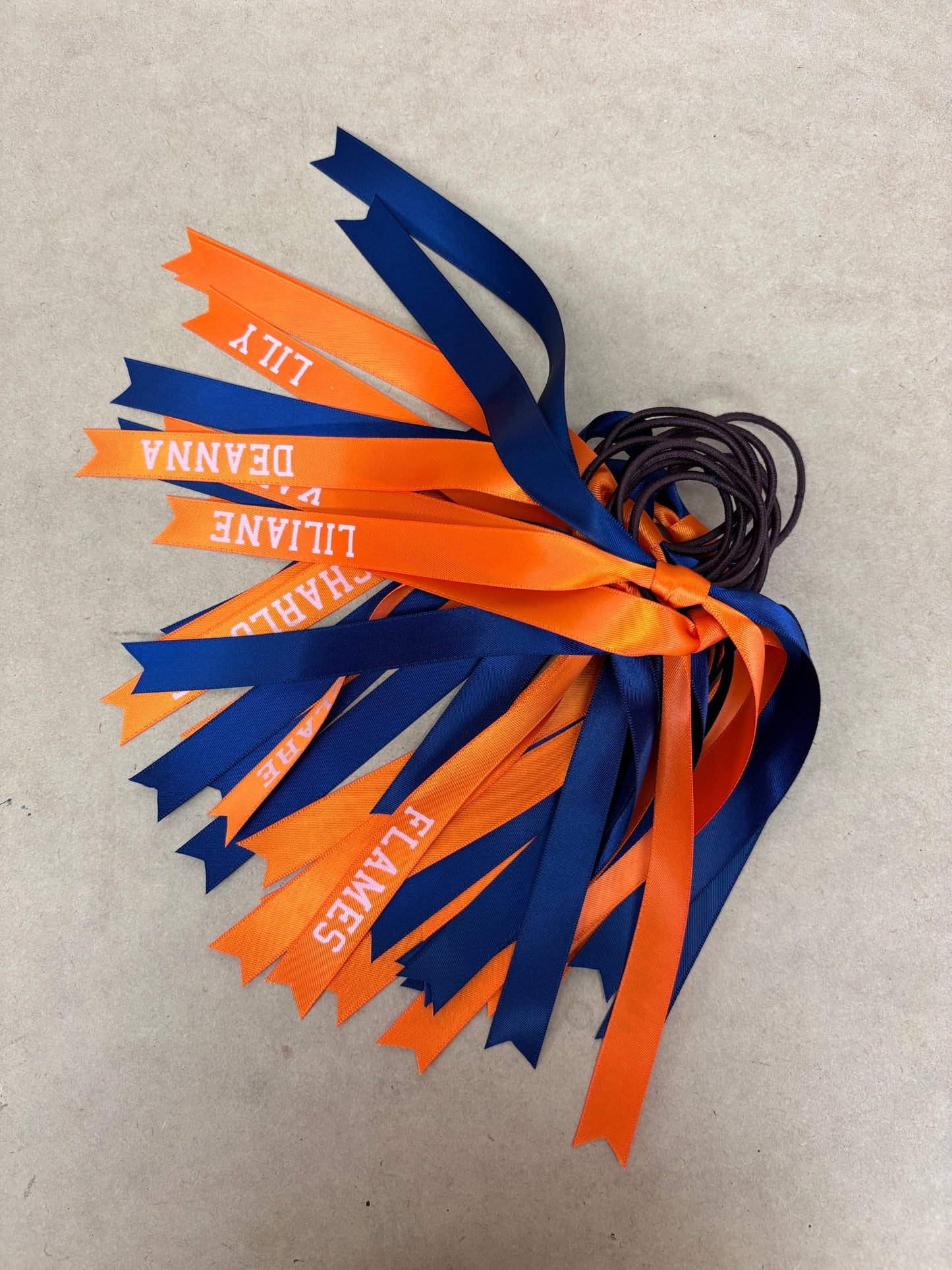 TEAM HAIR RIBBONS 2 COLOURS 15MM HORIZONTAL COLLEGE FONT