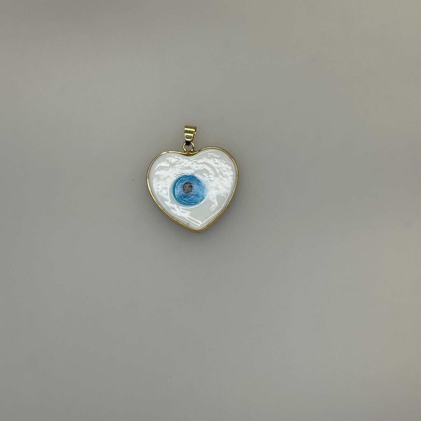 GLASS GOLD TRIM EVIL EYE HEART WHITE CHARM PENDANT
