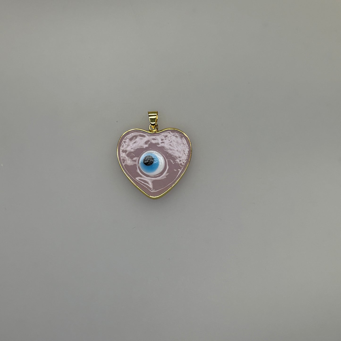 GOLD TRIM EVIL EYE HEART PINK CHARM PENDANT