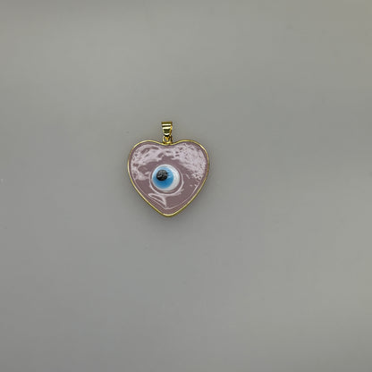 GOLD TRIM EVIL EYE HEART PINK CHARM PENDANT