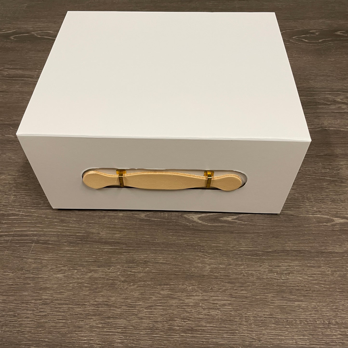 WHITE MAGNETIC CLOSURE WITH LEATHER TOP HANDLE GIFT BOX