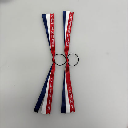 TEAM HAIR RIBBONS 3 COLOURS 15MM VERTICAL COLLEGE FONT
