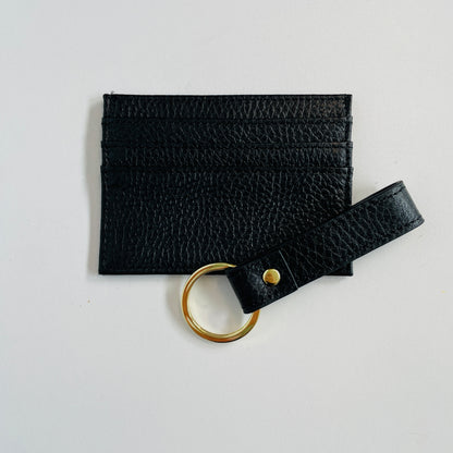EMBOSSED PEBBLE LEATHER CARD HOLDER & KEY CHAIN SET