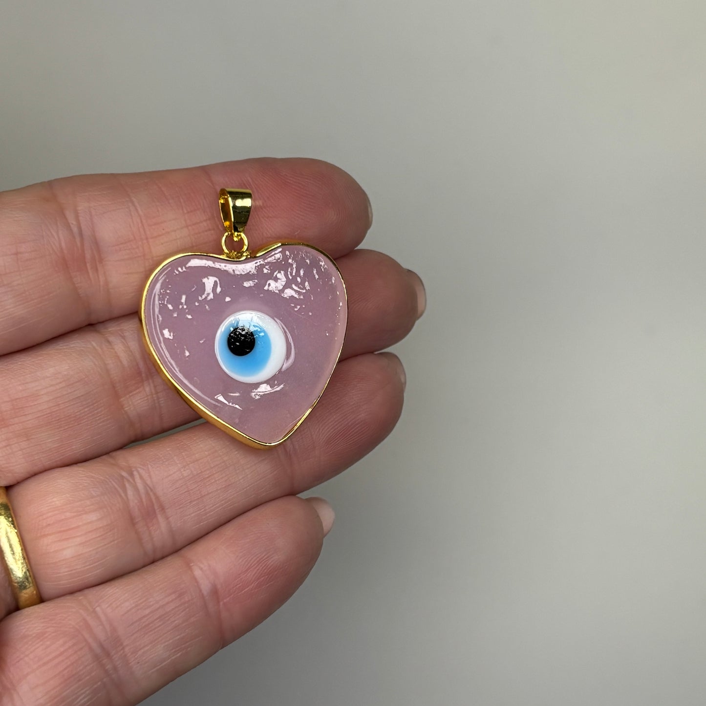 GOLD TRIM EVIL EYE HEART PINK CHARM PENDANT