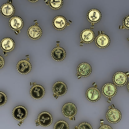 GOLD ROUND CROSS CHARM PENDANT