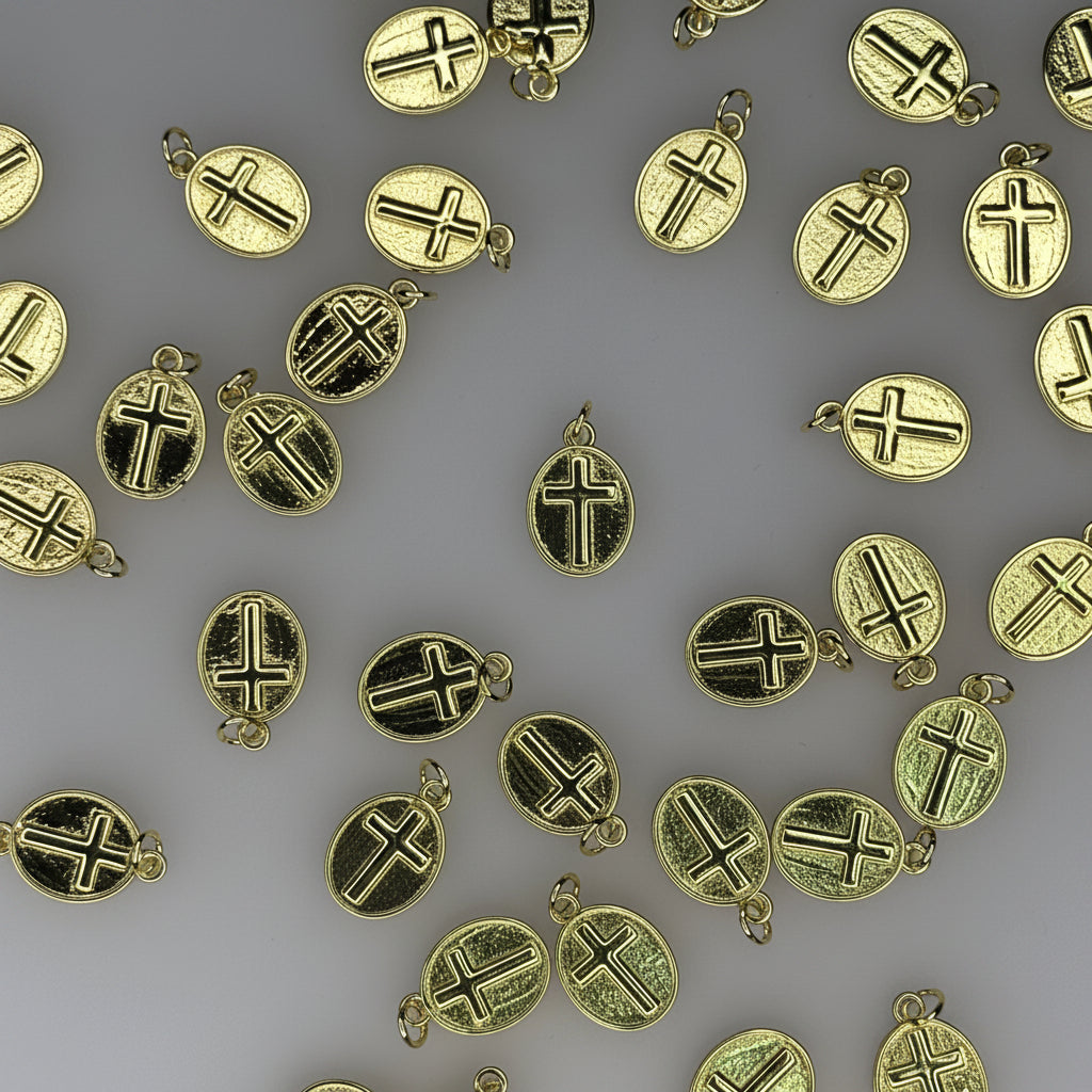 GOLD CROSS OVAL CHARM PENDANT