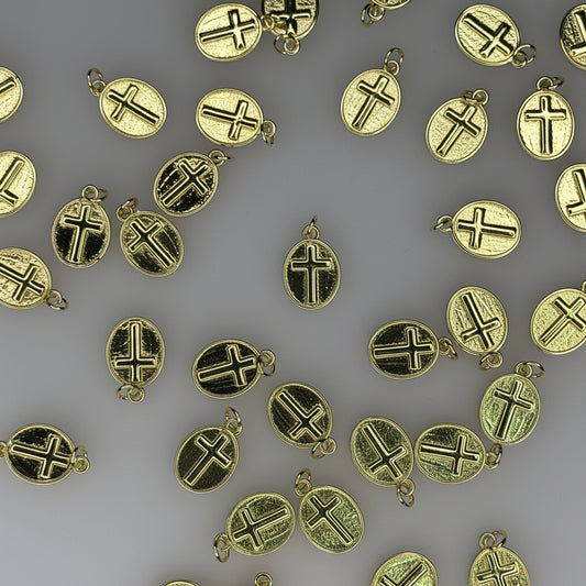GOLD CROSS OVAL CHARM PENDANT
