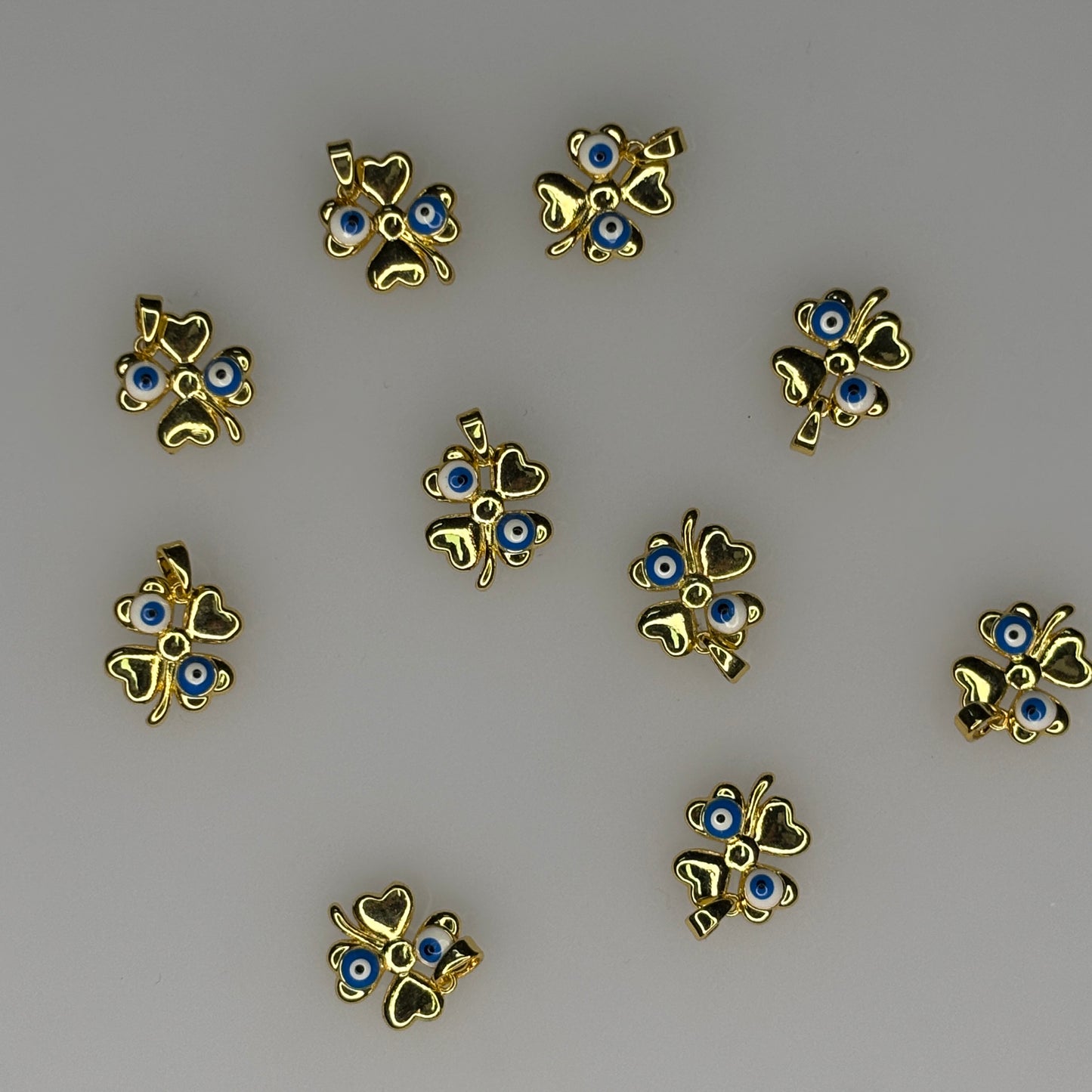 FOUR LEAF CLOVER GOLD EVIL EYE CHARM PENDANT