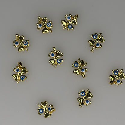 FOUR LEAF CLOVER GOLD EVIL EYE CHARM PENDANT