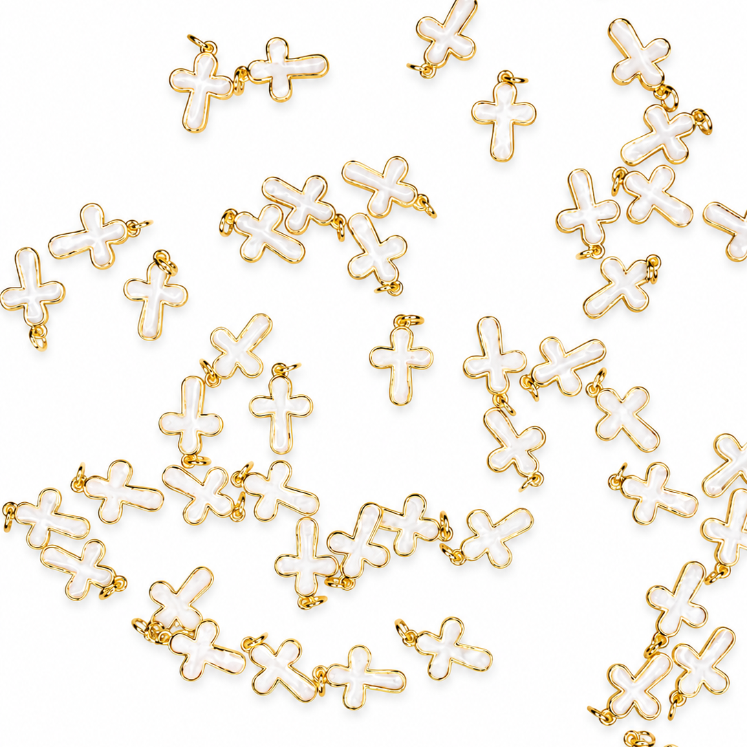 GOLD WHITE ENAMEL CROSS CHARM PENDANT